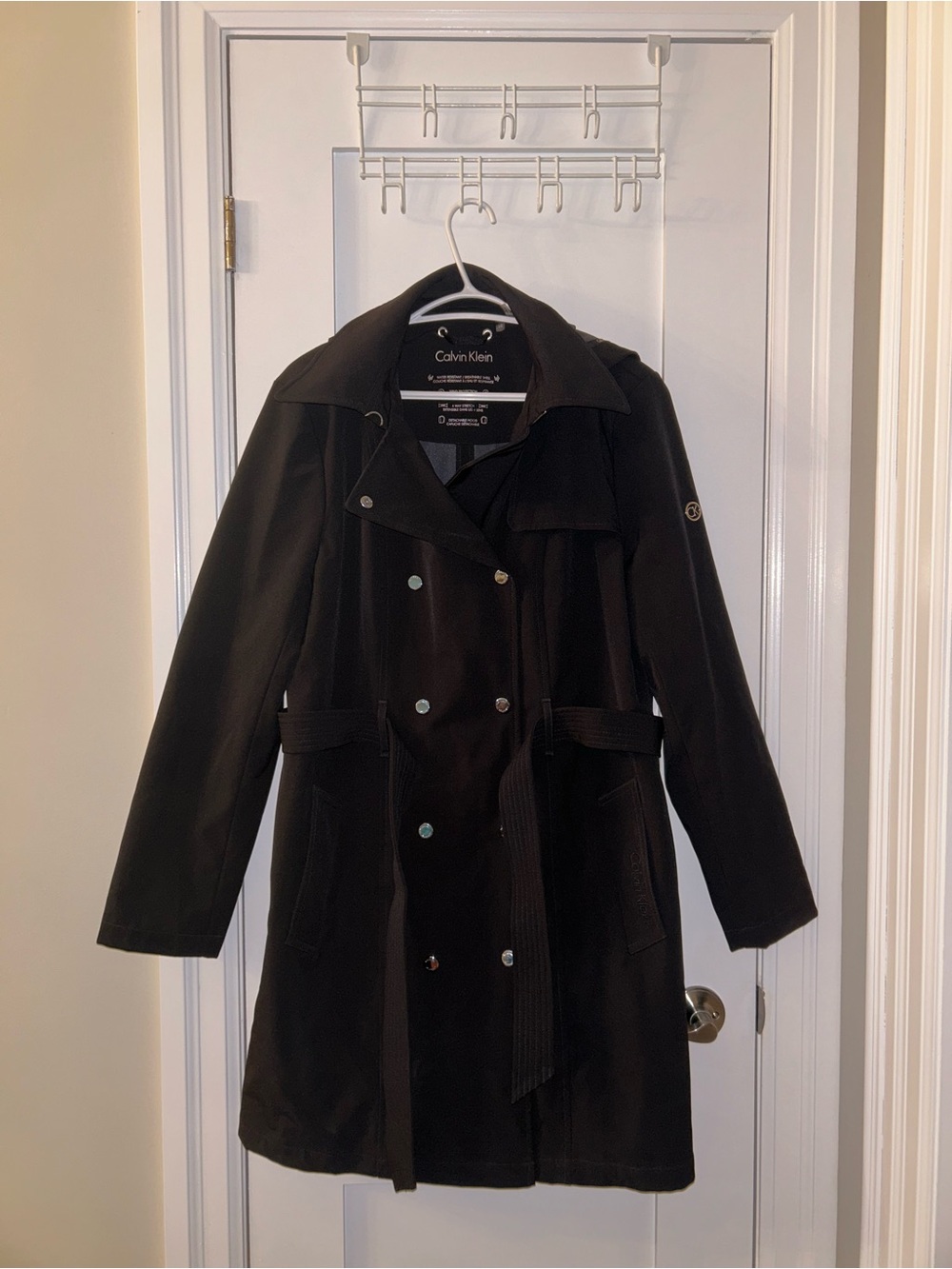 Calvin Klein Men’s Black Water-Resistant Raincoat with Detachable Hood